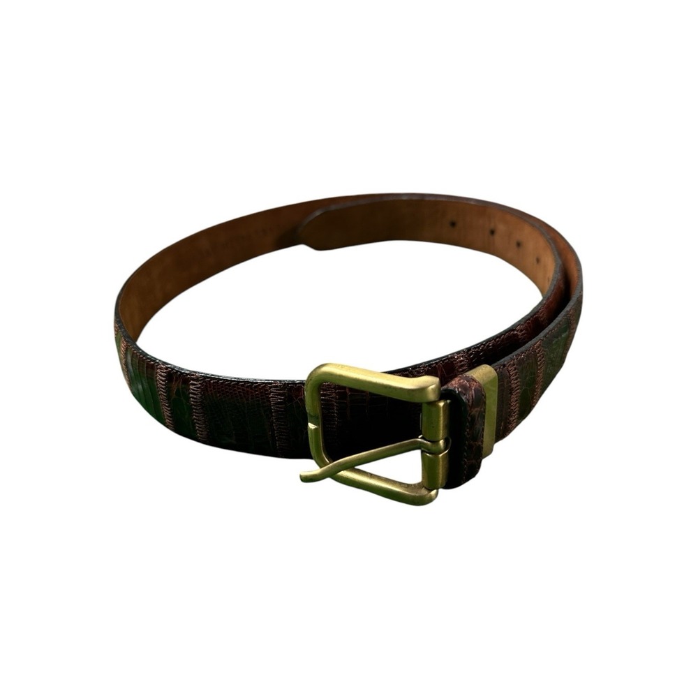 Saks Fifth Ave Teju Lizard Crocodile Patchwork Brown Belt Size 32 NWOT